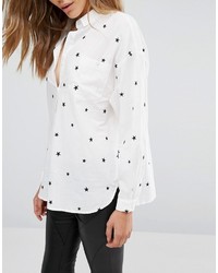 Женская белая рубашка с вышивкой от Mango