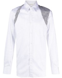 Мужская белая рубашка с длинным рукавом в вертикальную полоску от Alexander McQueen