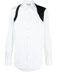 Мужская белая рубашка с длинным рукавом в вертикальную полоску от Alexander McQueen