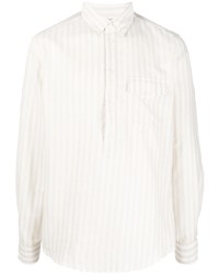 Мужская белая рубашка с длинным рукавом в вертикальную полоску от Brunello Cucinelli