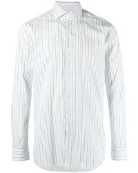 Мужская белая рубашка с длинным рукавом в вертикальную полоску от D4.0