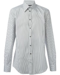 Мужская белая рубашка с длинным рукавом в вертикальную полоску от Dolce & Gabbana