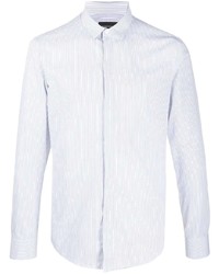 Мужская белая рубашка с длинным рукавом в вертикальную полоску от Emporio Armani