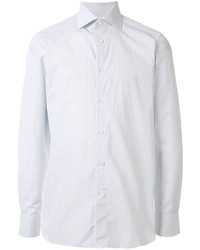 Мужская белая рубашка с длинным рукавом в вертикальную полоску от Ermenegildo Zegna