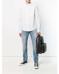 Мужская белая рубашка с длинным рукавом в вертикальную полоску от Golden Goose Deluxe Brand