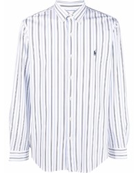 Мужская белая рубашка с длинным рукавом в вертикальную полоску от Polo Ralph Lauren