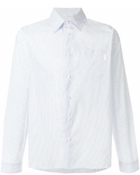 Мужская белая рубашка с длинным рукавом в вертикальную полоску от Prada