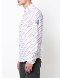 Мужская белая рубашка с длинным рукавом в вертикальную полоску от Moncler