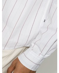 Мужская белая рубашка с длинным рукавом в вертикальную полоску от Wood Wood