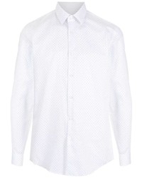Мужская белая рубашка с длинным рукавом в горошек от BOSS