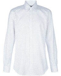 Мужская белая рубашка с длинным рукавом в горошек от Dolce & Gabbana