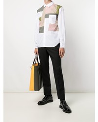 Мужская белая рубашка с длинным рукавом в стиле пэчворк от Comme des Garcons Homme Deux