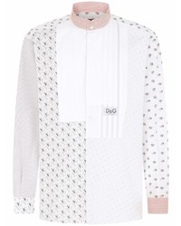 Мужская белая рубашка с длинным рукавом в стиле пэчворк от Dolce & Gabbana