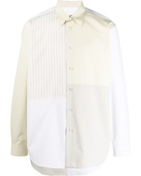 Мужская белая рубашка с длинным рукавом в стиле пэчворк от Jil Sander