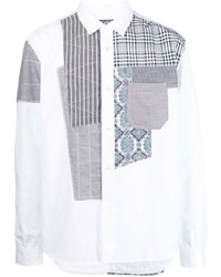 Мужская белая рубашка с длинным рукавом в стиле пэчворк от Junya Watanabe