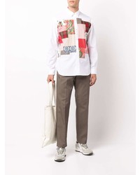 Мужская белая рубашка с длинным рукавом в стиле пэчворк от Junya Watanabe MAN