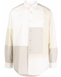 Мужская белая рубашка с длинным рукавом в стиле пэчворк от Paul Smith