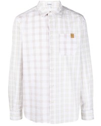 Мужская белая рубашка с длинным рукавом в шотландскую клетку от Loewe