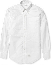 Мужская белая рубашка с длинным рукавом из жатого хлопка от Thom Browne