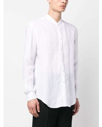Мужская белая рубашка с длинным рукавом из шамбре от Emporio Armani