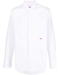 Мужская белая рубашка с длинным рукавом с вышивкой от 424