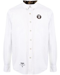 Мужская белая рубашка с длинным рукавом с вышивкой от AAPE BY A BATHING APE
