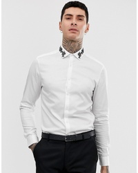 Мужская белая рубашка с длинным рукавом с вышивкой от ASOS DESIGN