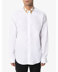 Мужская белая рубашка с длинным рукавом с вышивкой от Versace