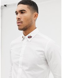 Мужская белая рубашка с длинным рукавом с вышивкой от Devils Advocate