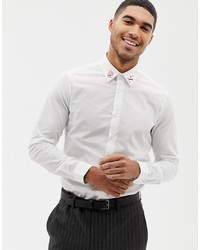 Мужская белая рубашка с длинным рукавом с вышивкой от Devils Advocate
