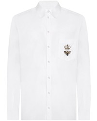 Мужская белая рубашка с длинным рукавом с вышивкой от Dolce & Gabbana