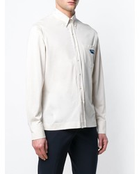 Мужская белая рубашка с длинным рукавом с вышивкой от Prada