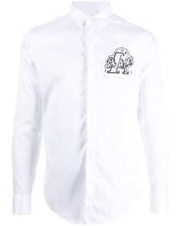 Мужская белая рубашка с длинным рукавом с вышивкой от Emporio Armani
