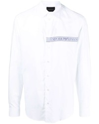 Мужская белая рубашка с длинным рукавом с вышивкой от Emporio Armani