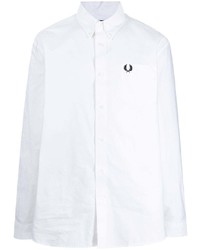 Мужская белая рубашка с длинным рукавом с вышивкой от Fred Perry