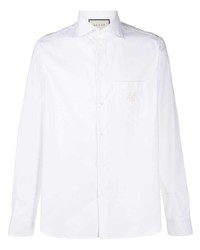 Мужская белая рубашка с длинным рукавом с вышивкой от Gucci