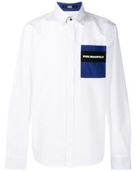 Мужская белая рубашка с длинным рукавом с вышивкой от Karl Lagerfeld