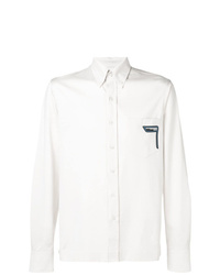 Мужская белая рубашка с длинным рукавом с вышивкой от Prada