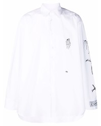 Мужская белая рубашка с длинным рукавом с вышивкой от Raf Simons
