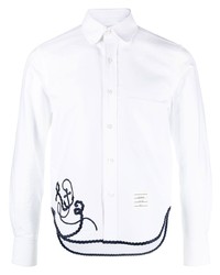 Мужская белая рубашка с длинным рукавом с вышивкой от Thom Browne