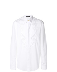 Мужская белая рубашка с длинным рукавом с вышивкой от Versace