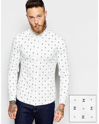 Мужская белая рубашка с длинным рукавом с геометрическим рисунком от Asos