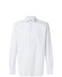 Мужская белая рубашка с длинным рукавом с геометрическим рисунком от Corneliani