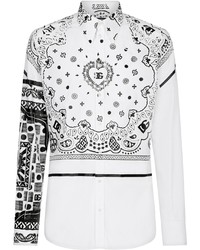 Мужская белая рубашка с длинным рукавом с "огурцами" от Dolce & Gabbana