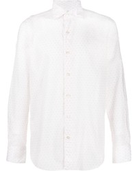 Мужская белая рубашка с длинным рукавом с "огурцами" от Finamore 1925 Napoli
