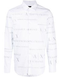 Мужская белая рубашка с длинным рукавом с принтом от Armani Exchange