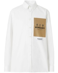 Мужская белая рубашка с длинным рукавом с принтом от Burberry