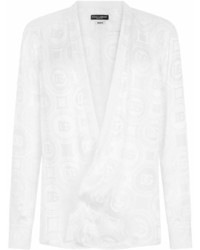 Мужская белая рубашка с длинным рукавом с принтом от Dolce & Gabbana