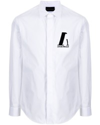 Мужская белая рубашка с длинным рукавом с принтом от Emporio Armani