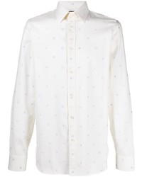 Мужская белая рубашка с длинным рукавом с принтом от Gucci